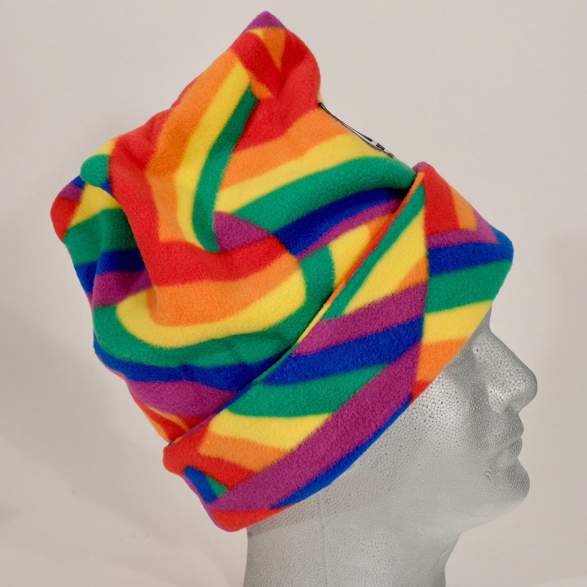 Vintage White Knit Beanie With Multi-Color Stripes & Pom 1980\'s Rainbow LBGTQ Vintage Retro 80s Rainbow Striped Knit Beanie Stocking Cap  main image 3